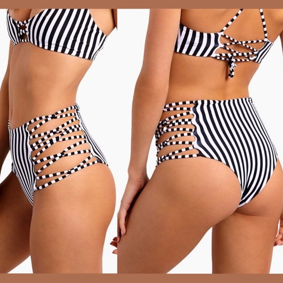 NWT L Space‎ Domino Stripe Tripp High Waisted Bottoms [SZ large ] - Picture 3 of 5